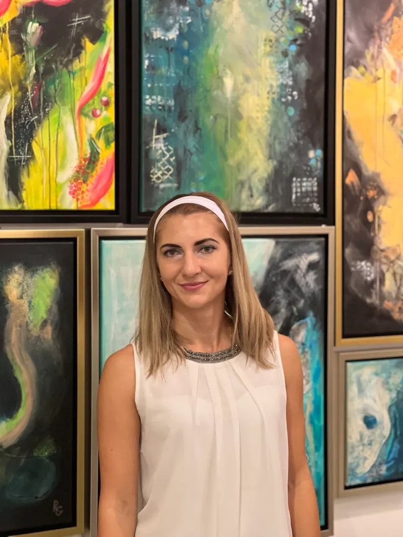 Radka Gicheva, contemporary abstract artist, in her Dubai studio